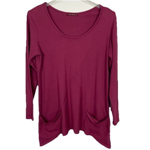 Cut Loose Tunic Top Women’s XL Burgundy Stretch Minimalist Lagenlook Pockets USA - Picture 1 of 10